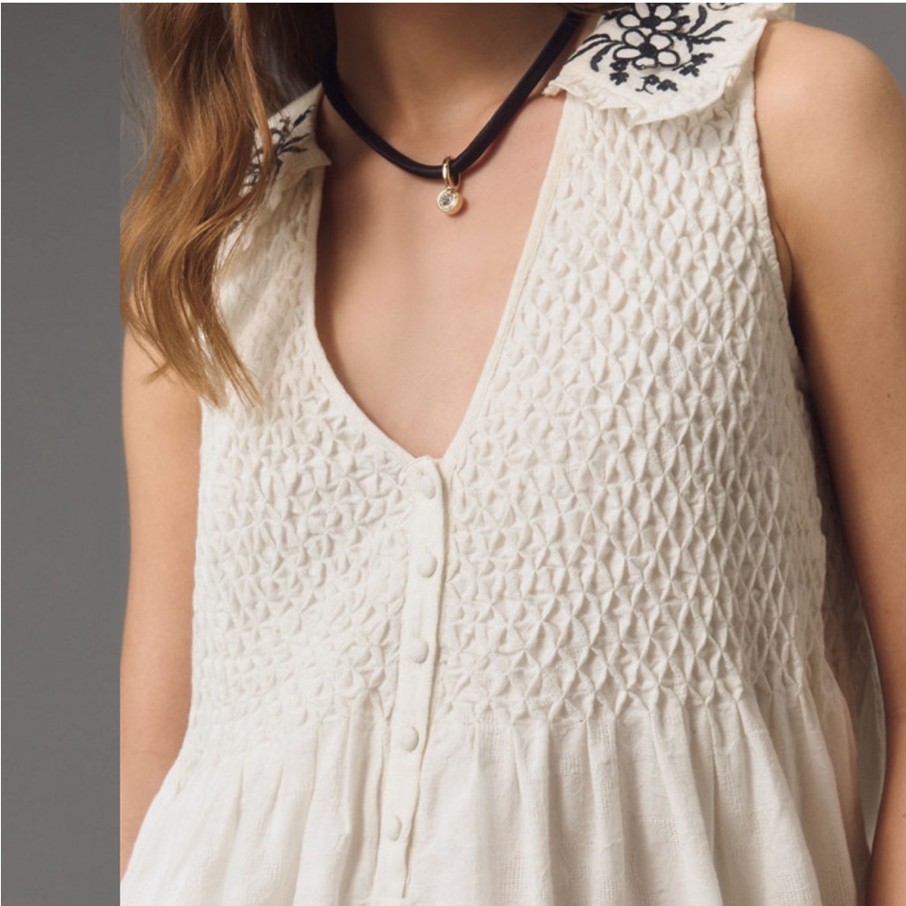 Anthropologie Ivory Romper with Black Embroidery
